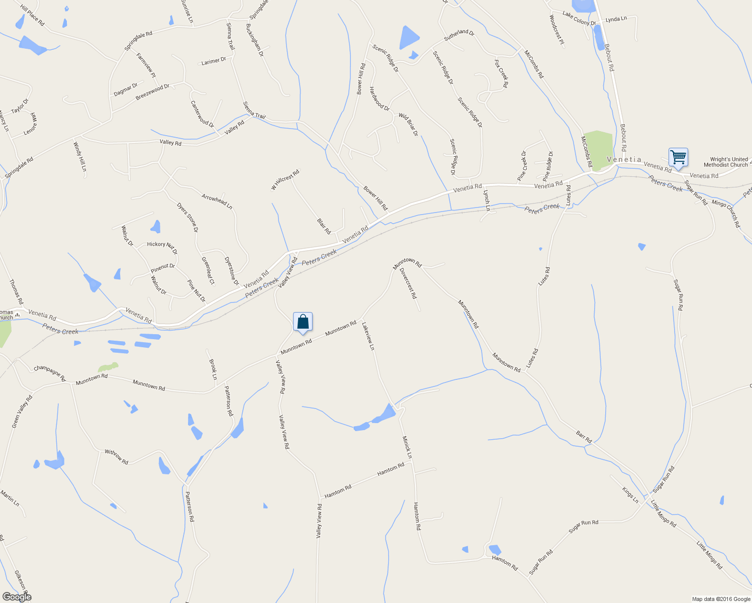 map of restaurants, bars, coffee shops, grocery stores, and more near 442 Munntown Road in Eighty Four