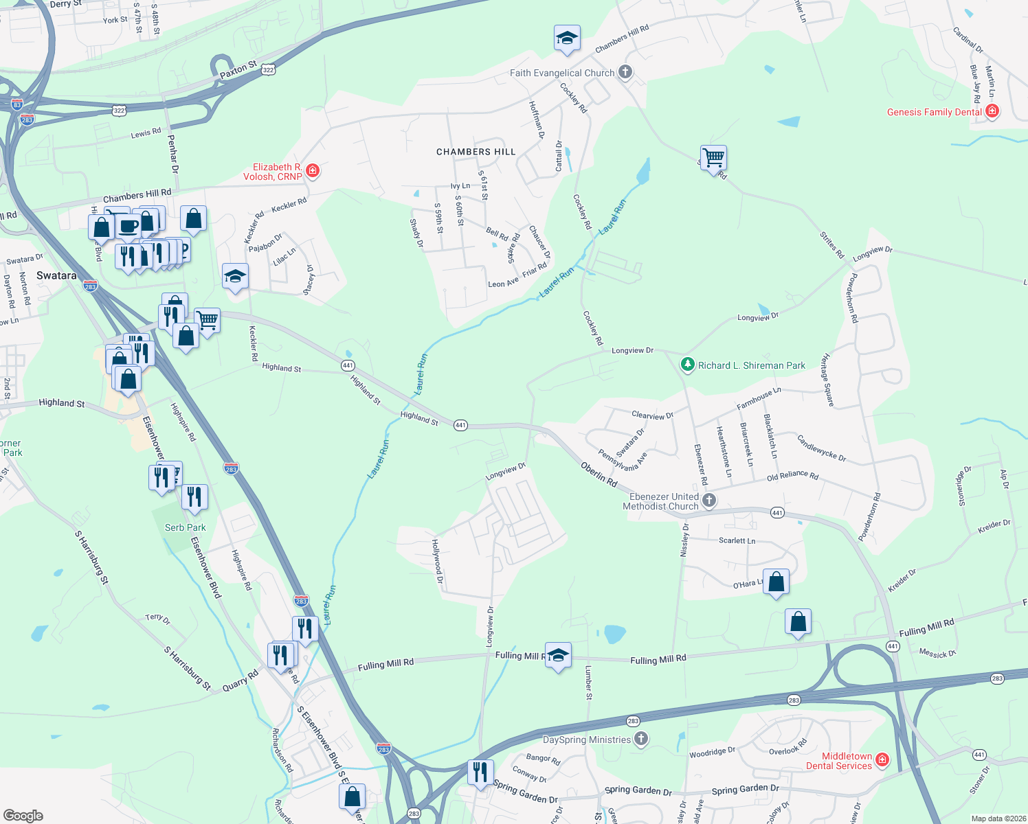 map of restaurants, bars, coffee shops, grocery stores, and more near 1978 Oberlin Rd in Harrisburg
