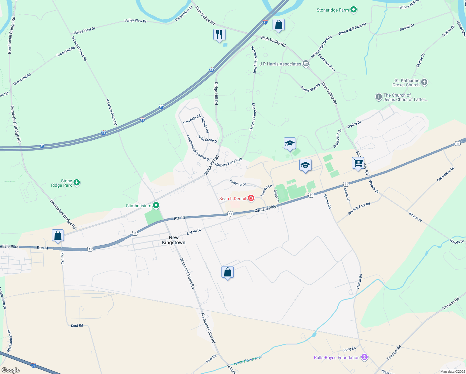 map of restaurants, bars, coffee shops, grocery stores, and more near 11 Lismore Place in Mechanicsburg
