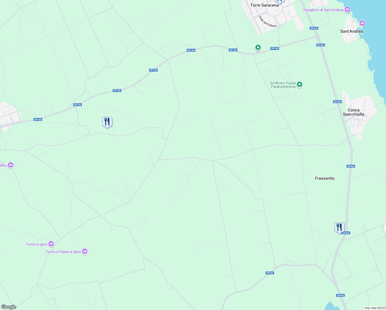 map of restaurants, bars, coffee shops, grocery stores, and more near Unnamed Road in Provincia di Lecce