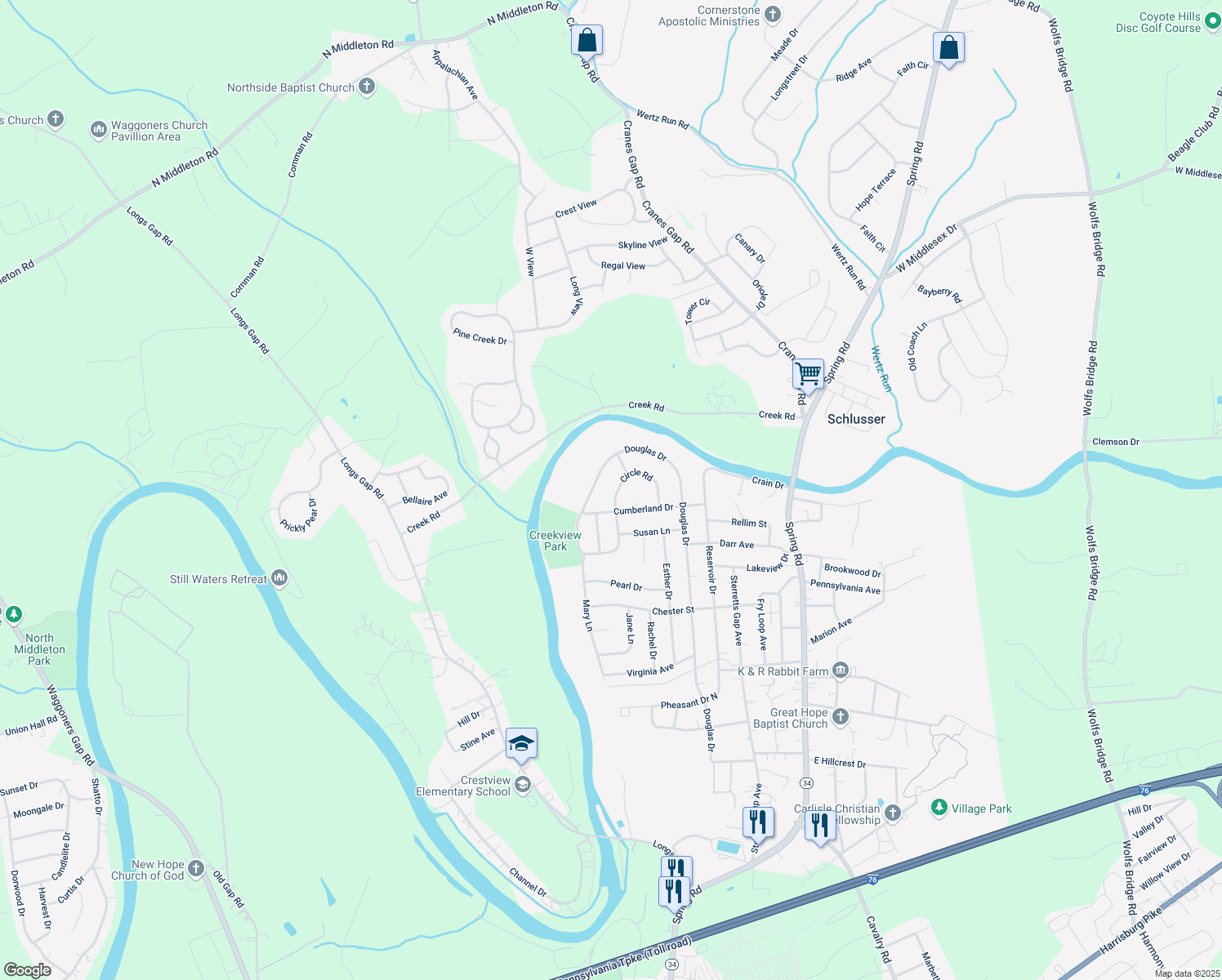 map of restaurants, bars, coffee shops, grocery stores, and more near 2215 Circle Road in Carlisle