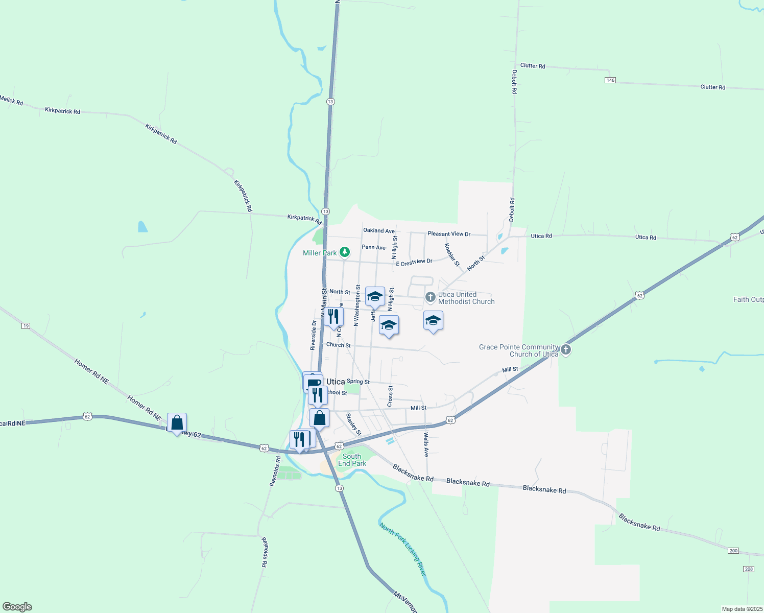 map of restaurants, bars, coffee shops, grocery stores, and more near 325 Maple Ave in Utica