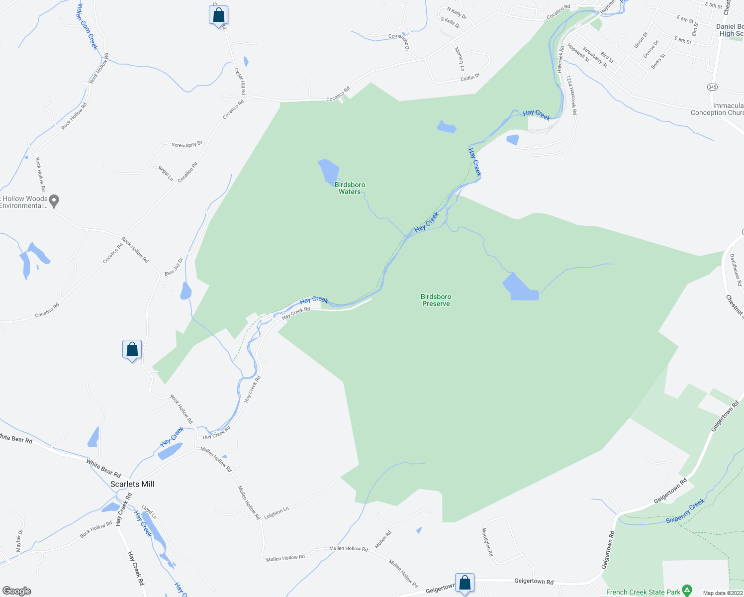 map of restaurants, bars, coffee shops, grocery stores, and more near 2000 Hay Creek Road in Birdsboro