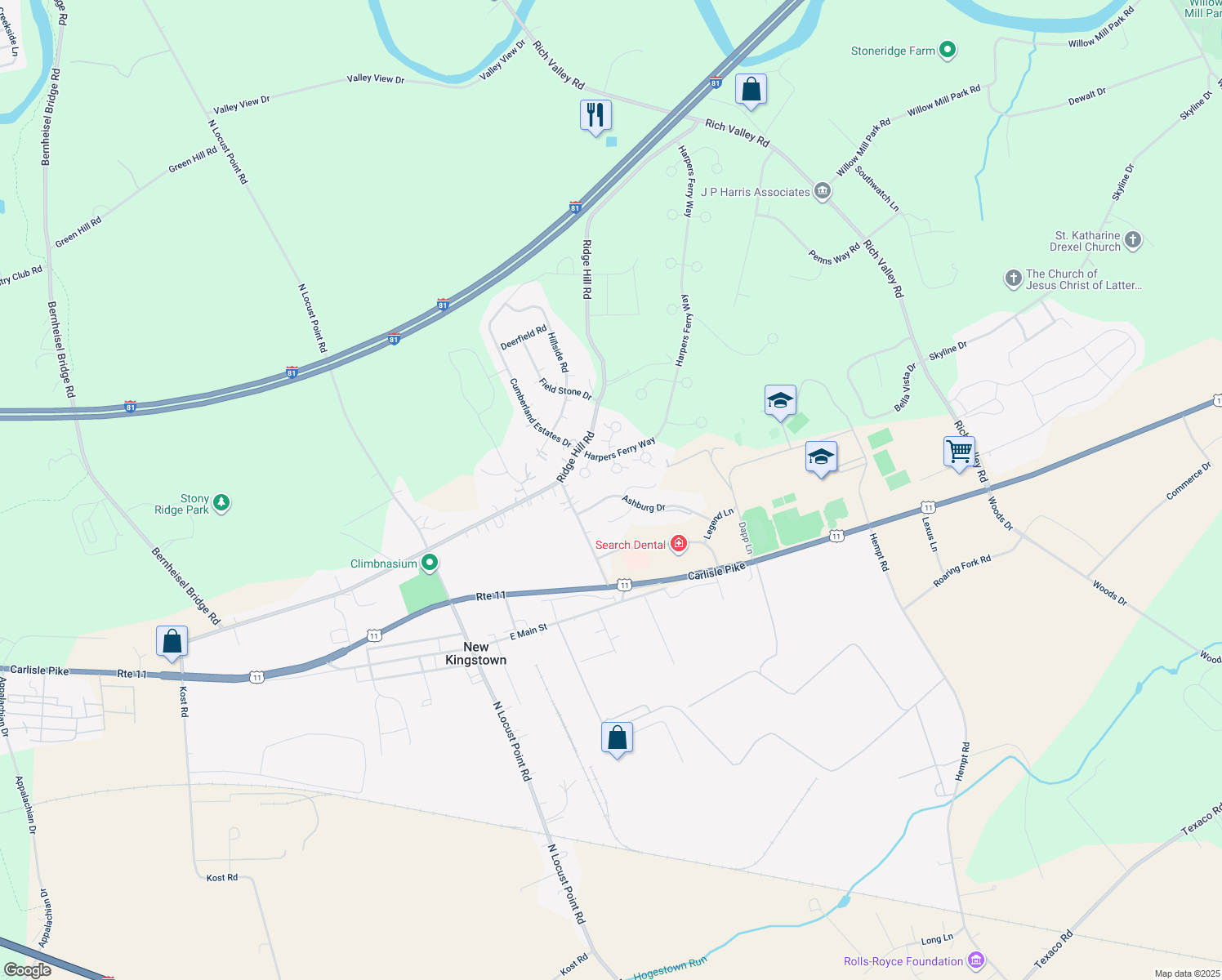 map of restaurants, bars, coffee shops, grocery stores, and more near 28 Ashburg Drive in Mechanicsburg