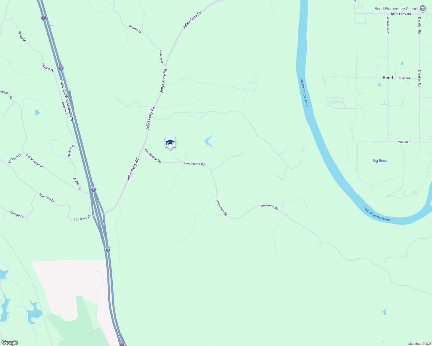 map of restaurants, bars, coffee shops, grocery stores, and more near 21455 Penneleme Road in Red Bluff