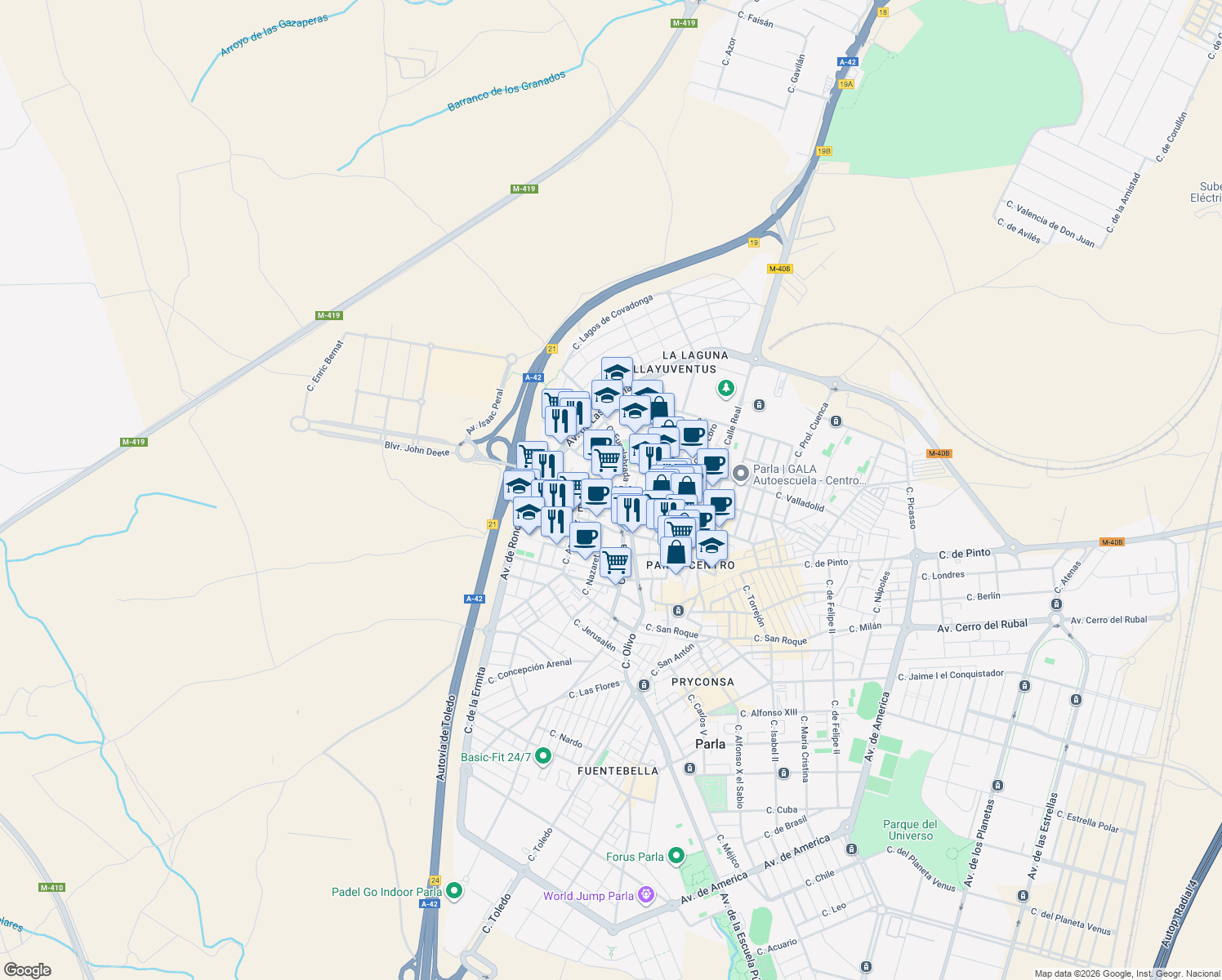 map of restaurants, bars, coffee shops, grocery stores, and more near in Madrid