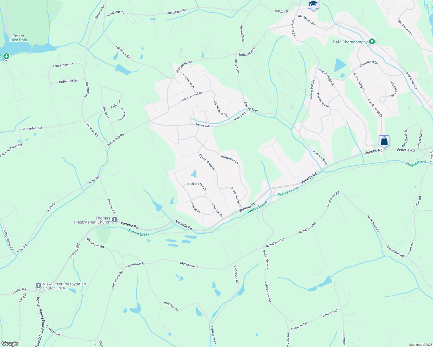 map of restaurants, bars, coffee shops, grocery stores, and more near 127 Dyerstone Drive in Eighty Four