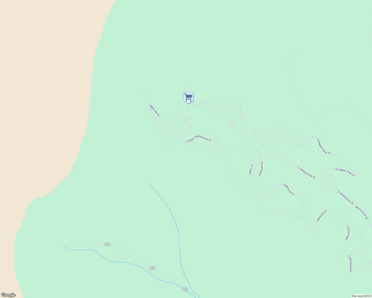 map of restaurants, bars, coffee shops, grocery stores, and more near 5946 East Upper Whittemore Drive in Springville