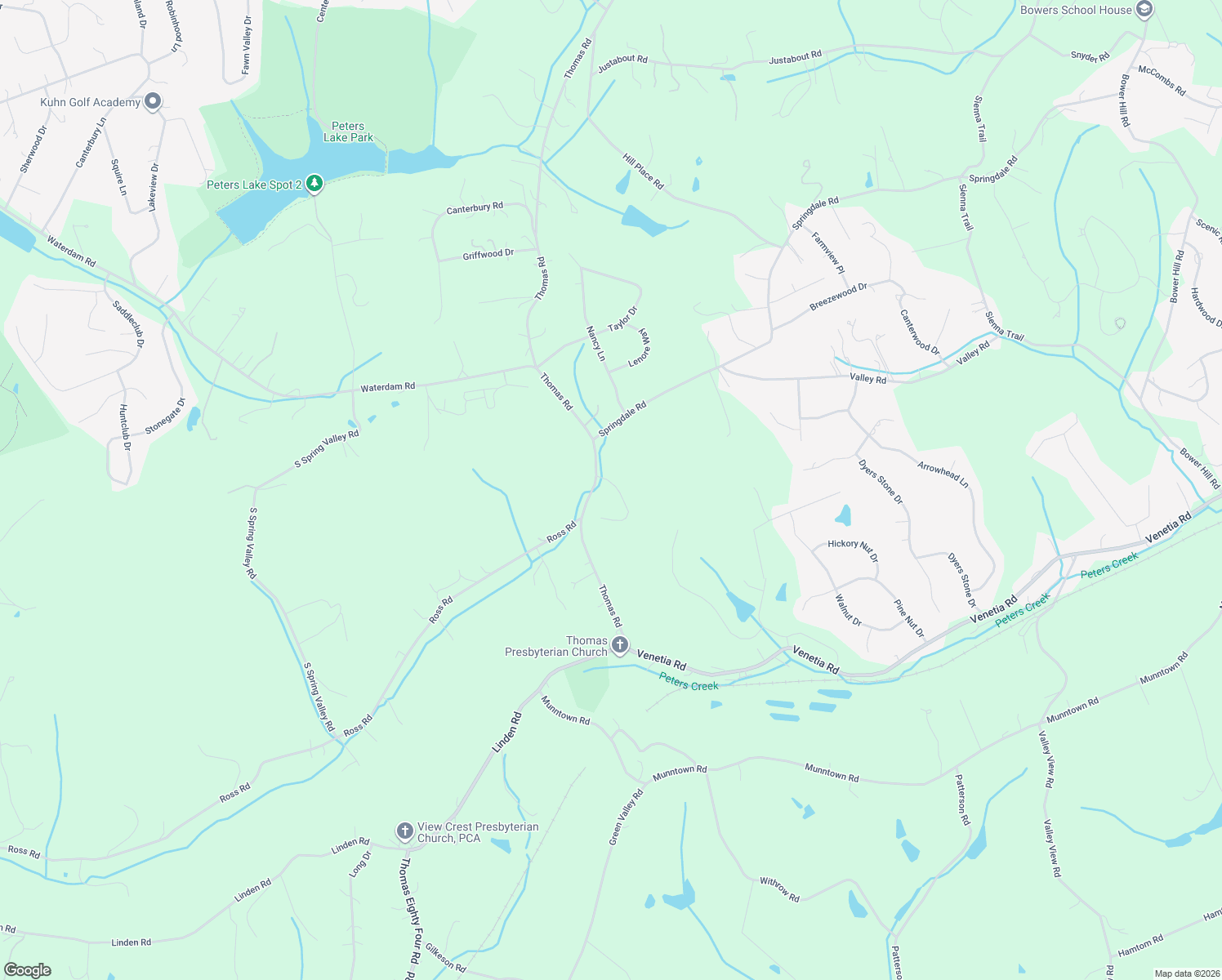 map of restaurants, bars, coffee shops, grocery stores, and more near 608 Thomas Road in Eighty Four