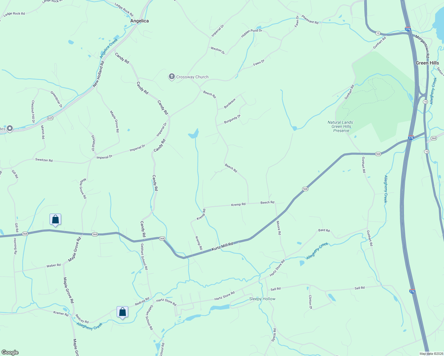 map of restaurants, bars, coffee shops, grocery stores, and more near 247 Beech Rd in Mohnton