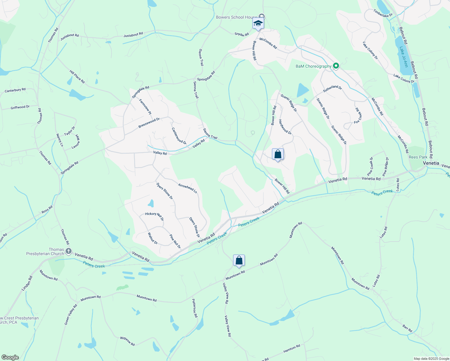 map of restaurants, bars, coffee shops, grocery stores, and more near 21 West Hillcrest Road in Eighty Four