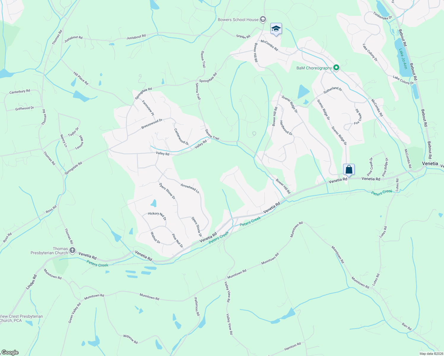 map of restaurants, bars, coffee shops, grocery stores, and more near 20 West Hillcrest Road in Eighty Four