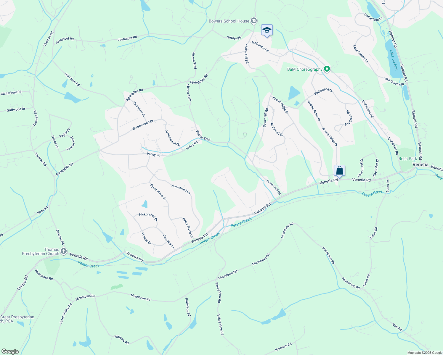 map of restaurants, bars, coffee shops, grocery stores, and more near 21 West Hillcrest Road in Eighty Four