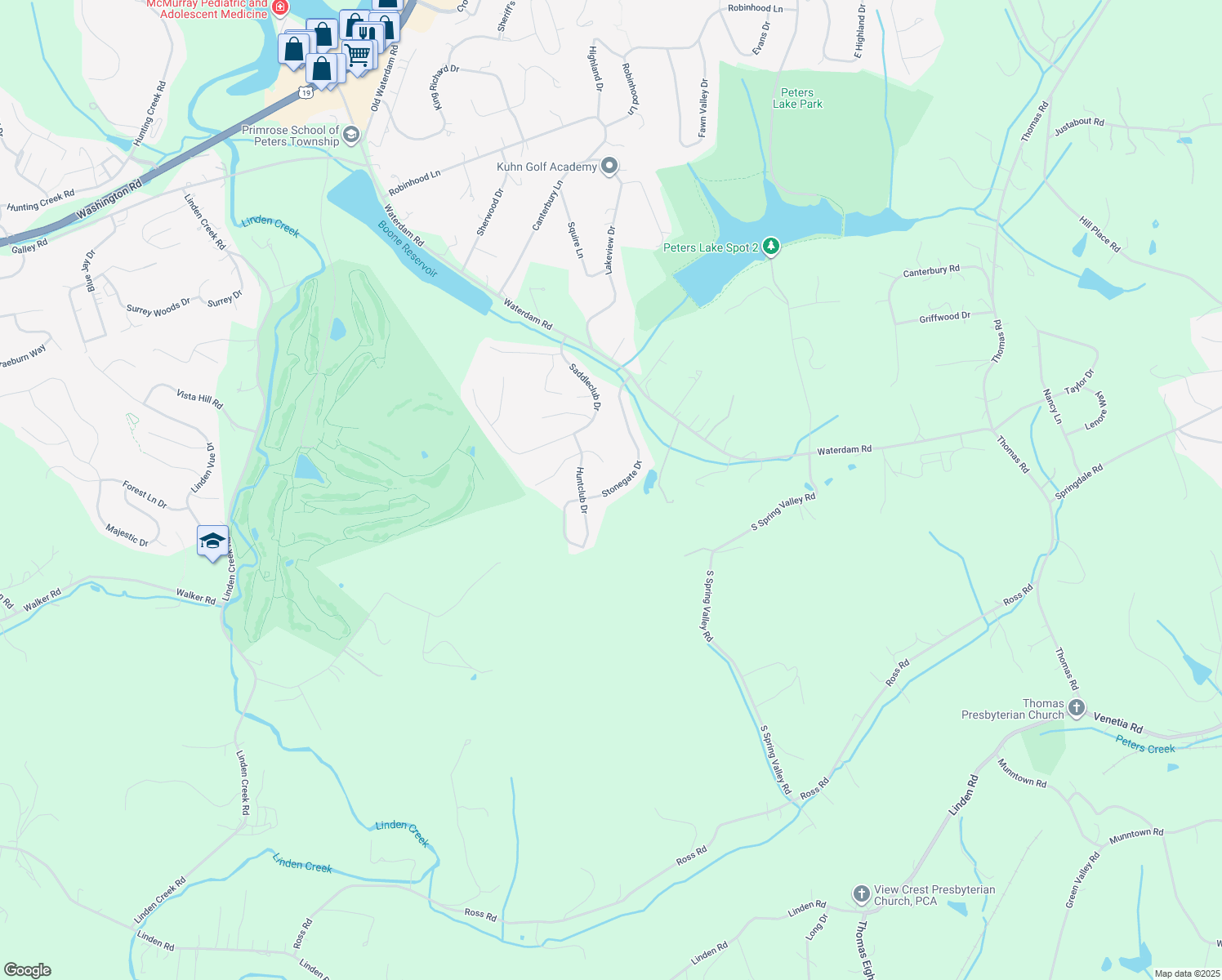 map of restaurants, bars, coffee shops, grocery stores, and more near 150 Stonegate Drive in Canonsburg