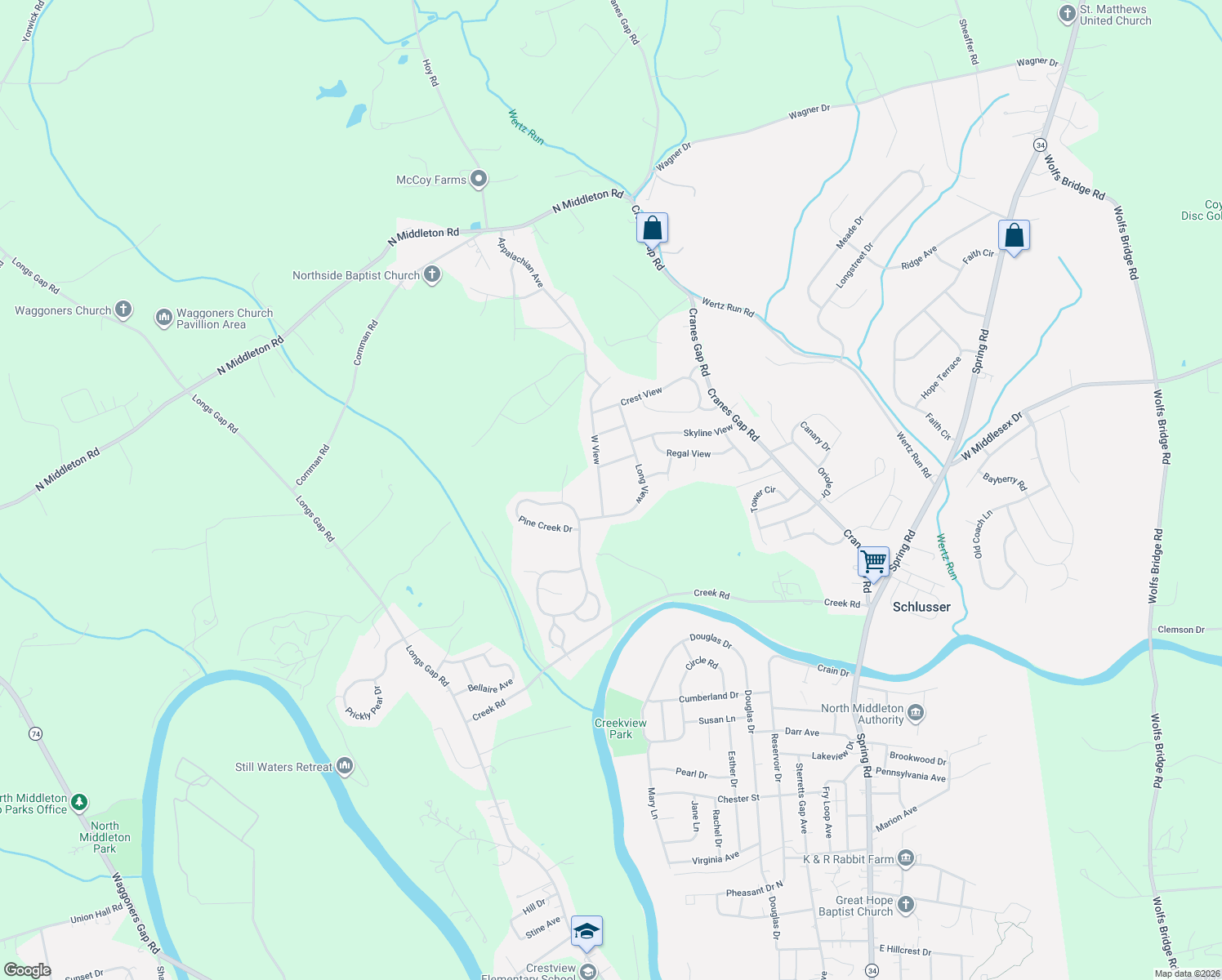 map of restaurants, bars, coffee shops, grocery stores, and more near 30 W View in Carlisle