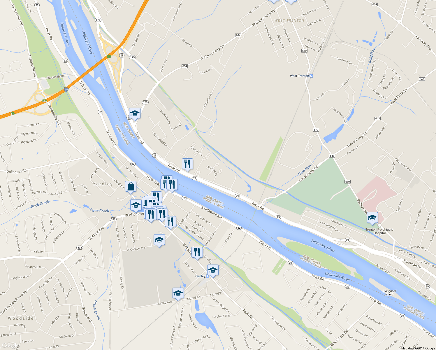 map of restaurants, bars, coffee shops, grocery stores, and more near 4 Rebecca Court in Trenton