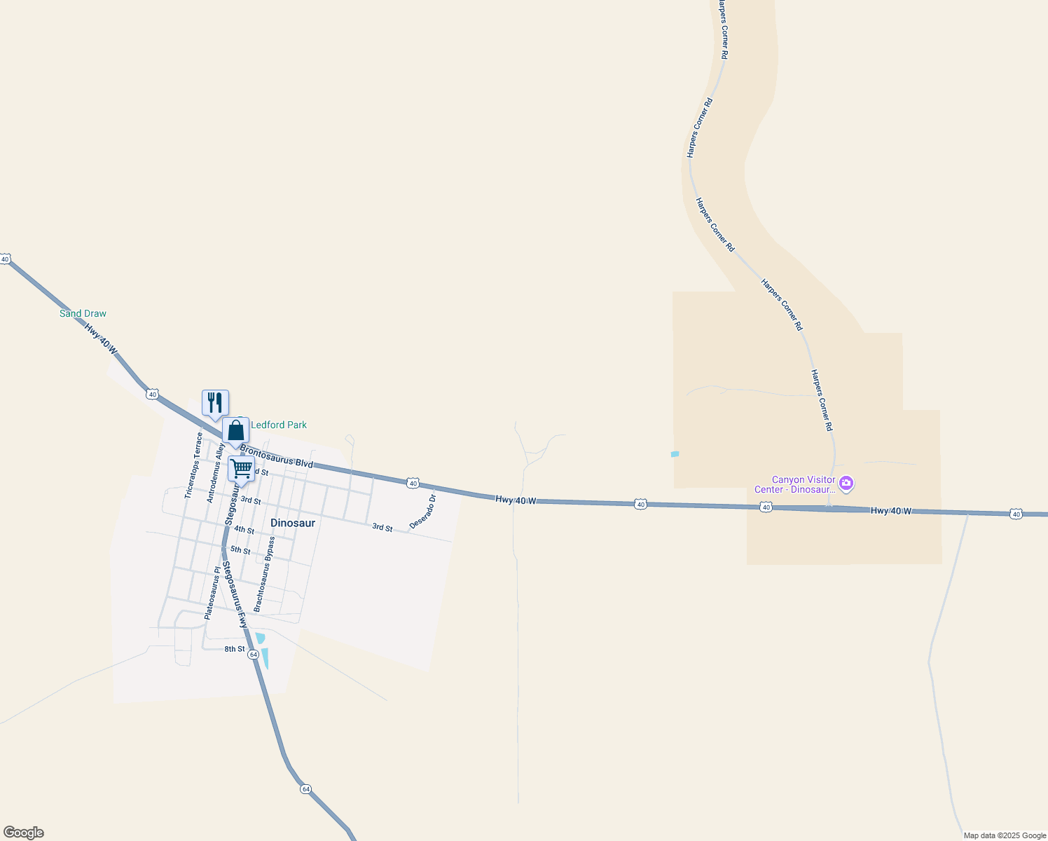 map of restaurants, bars, coffee shops, grocery stores, and more near 3865 U.S. 40 in Dinosaur