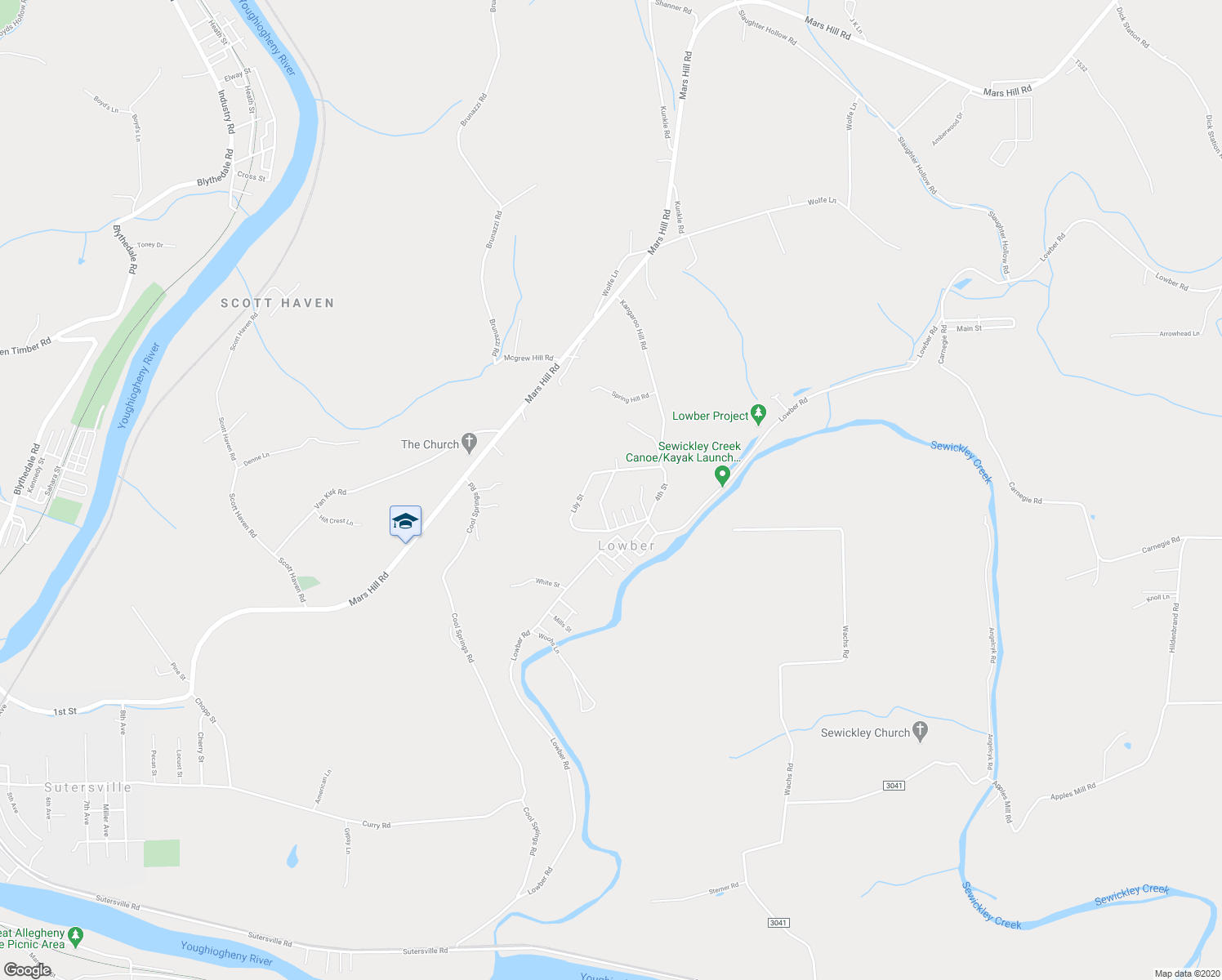 map of restaurants, bars, coffee shops, grocery stores, and more near 126 Daisy Street in Lowber