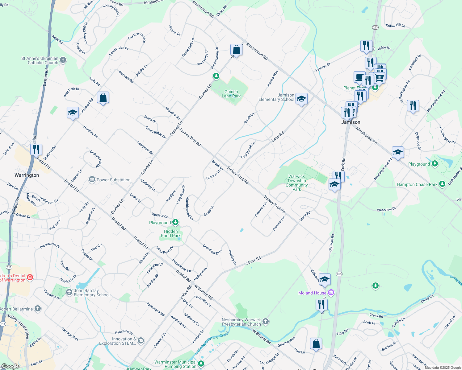 map of restaurants, bars, coffee shops, grocery stores, and more near 1429 Forestdale Circle in Jamison