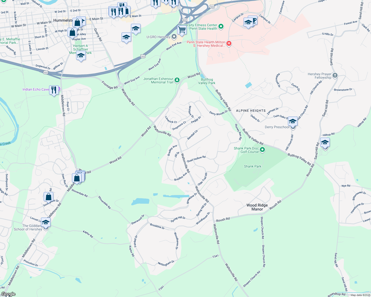 map of restaurants, bars, coffee shops, grocery stores, and more near 652 Randall Circle in Hummelstown
