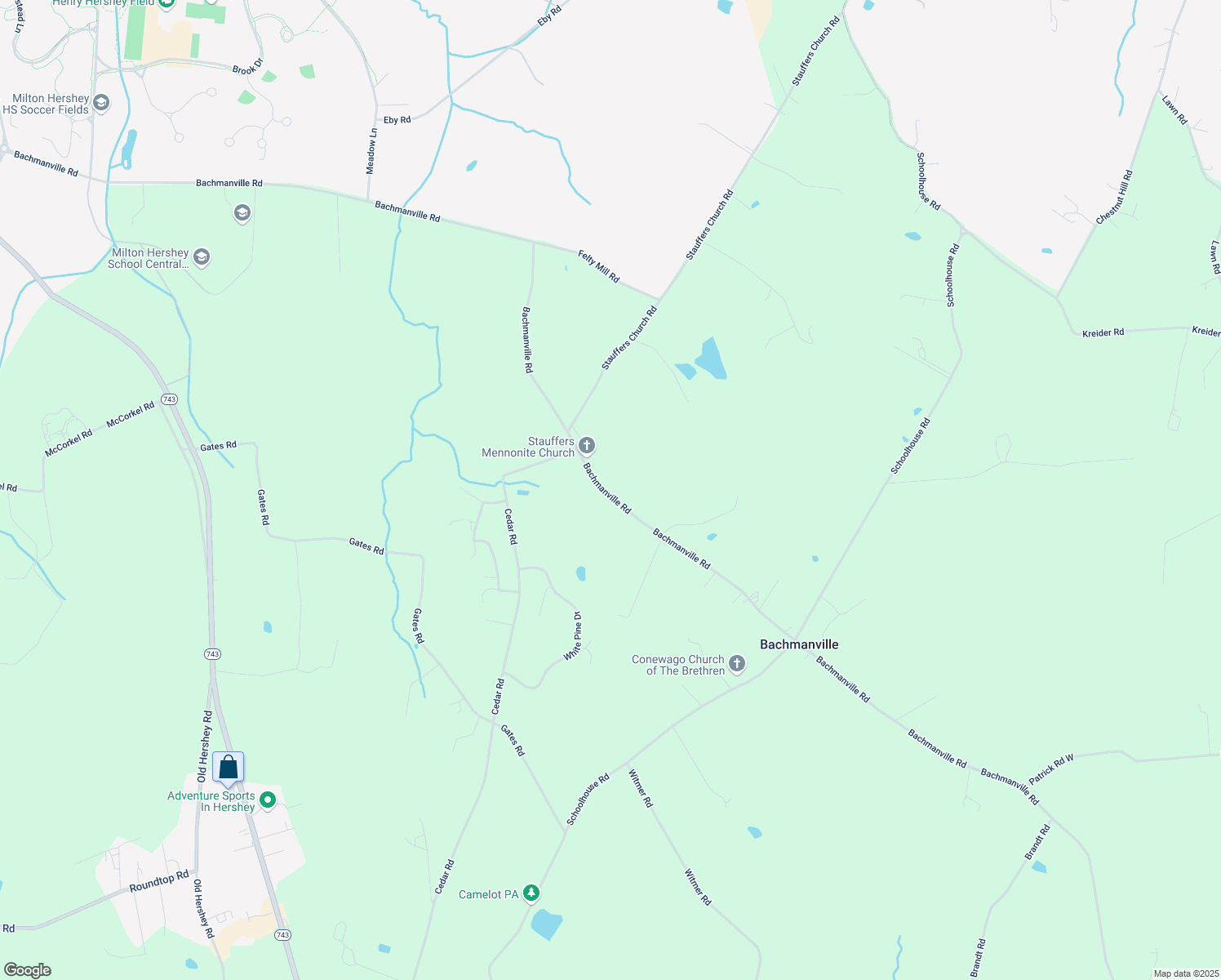 map of restaurants, bars, coffee shops, grocery stores, and more near 716 Bachmanville Rd in Hershey