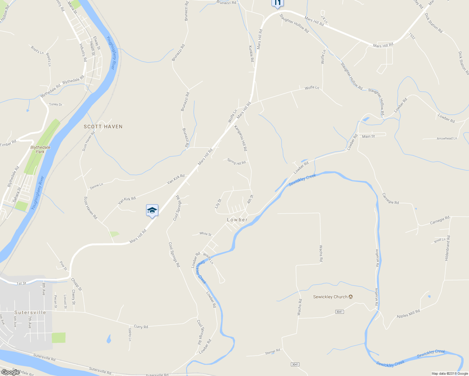 map of restaurants, bars, coffee shops, grocery stores, and more near 203 Lily Street in Lowber