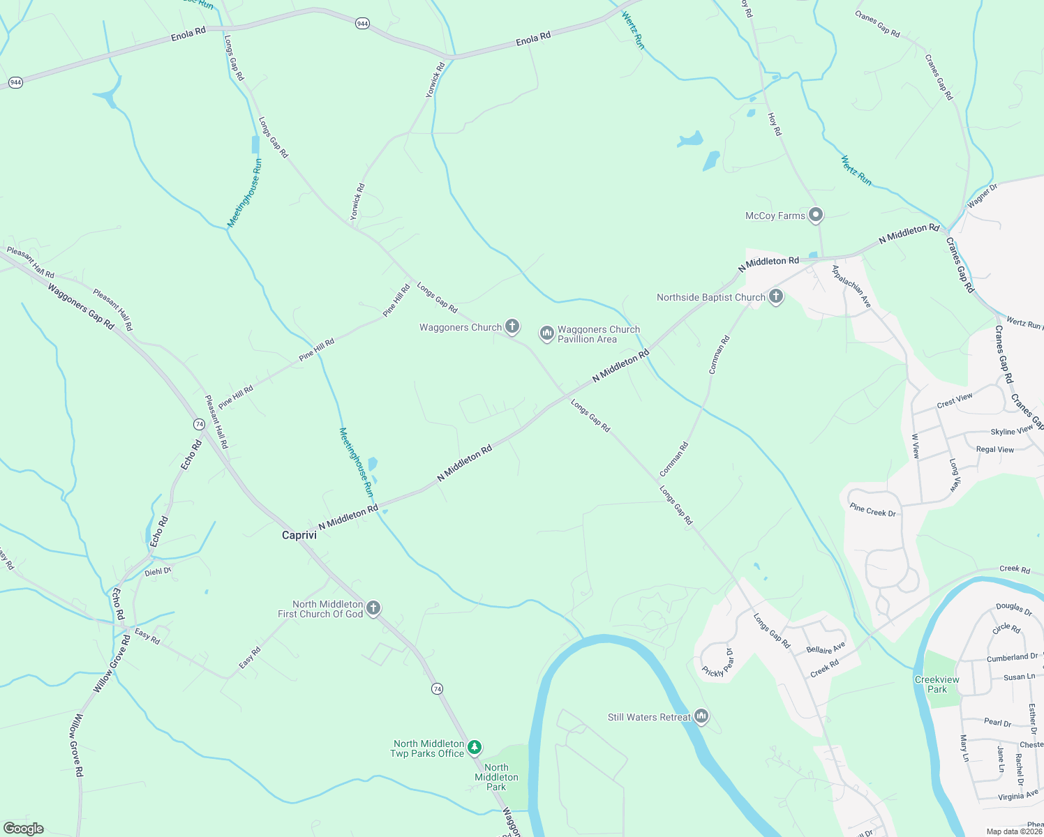 map of restaurants, bars, coffee shops, grocery stores, and more near 401 North Middleton Road in Carlisle