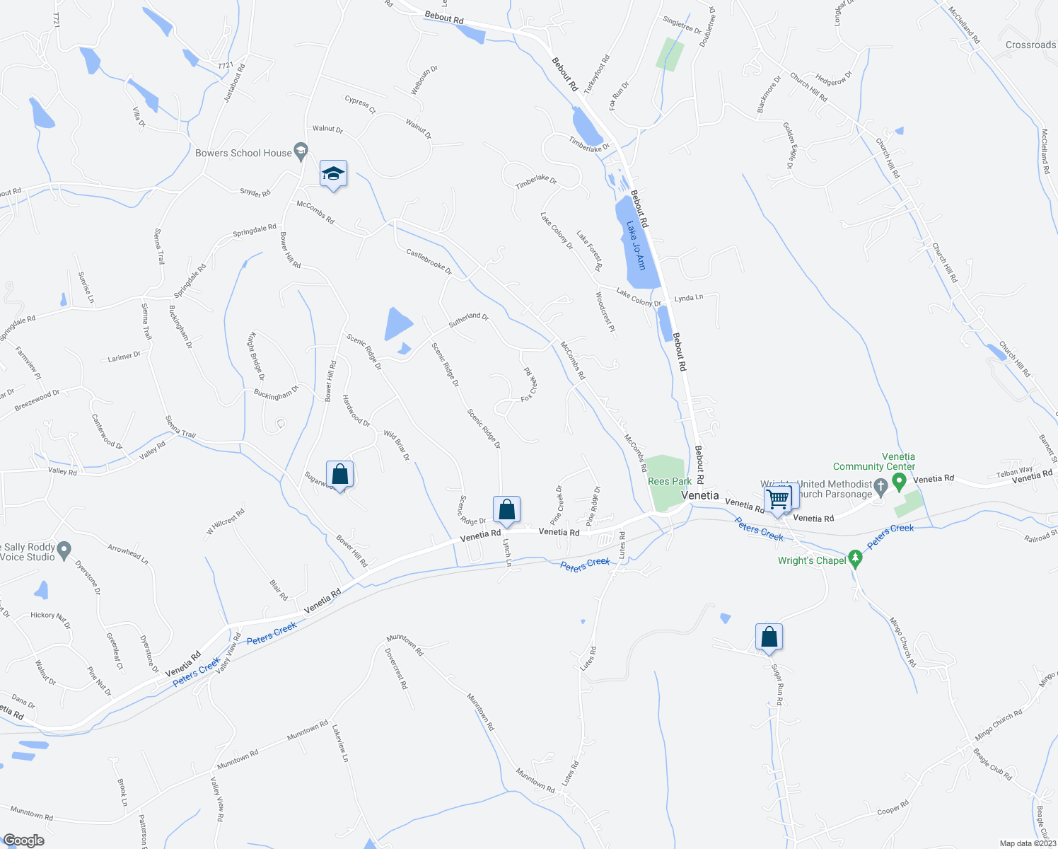 map of restaurants, bars, coffee shops, grocery stores, and more near 117 Forestwood Drive in Venetia
