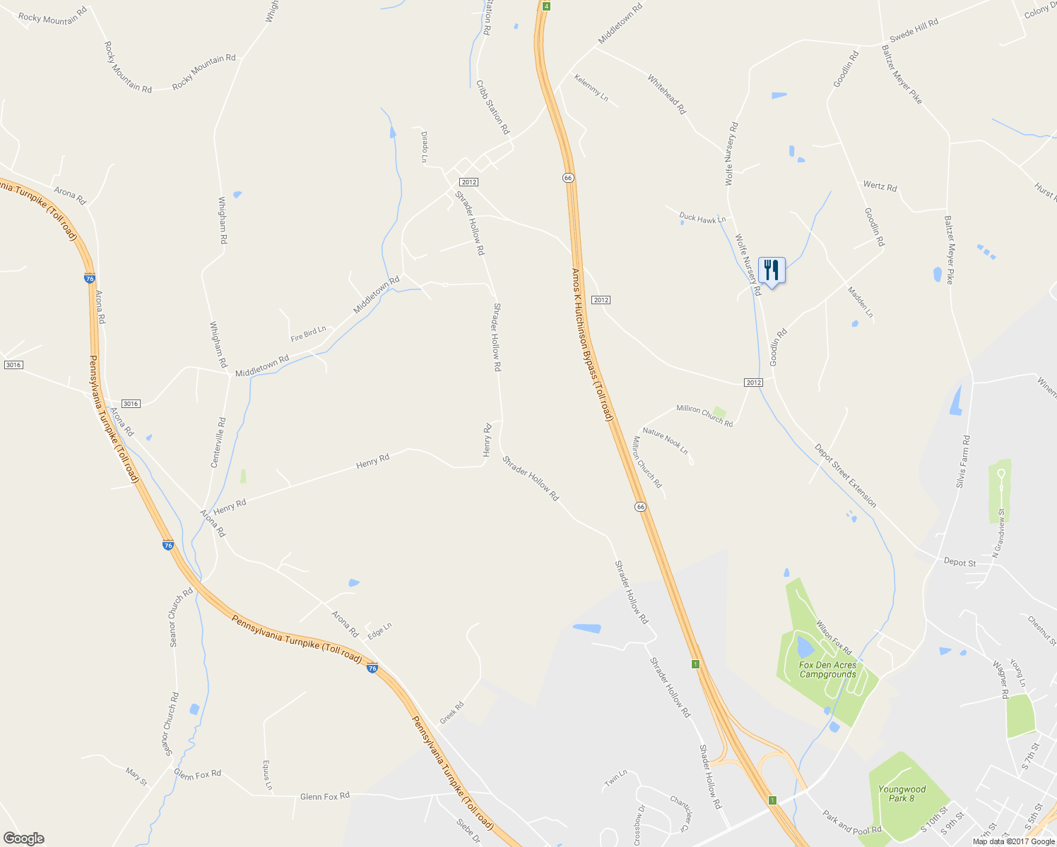 map of restaurants, bars, coffee shops, grocery stores, and more near 500 Shrader Hollow Road in New Stanton