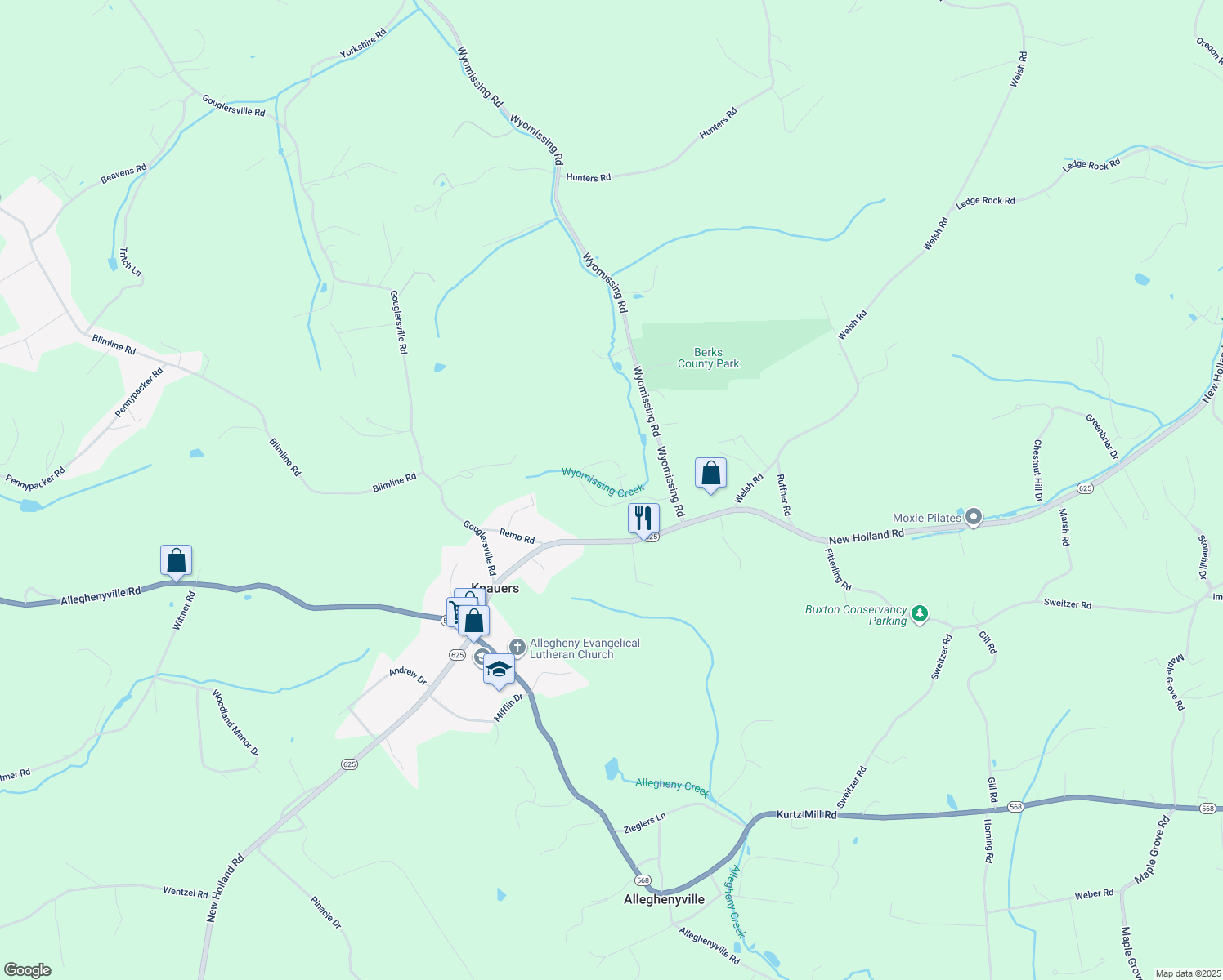 map of restaurants, bars, coffee shops, grocery stores, and more near 100 Butlers Ln in Mohnton