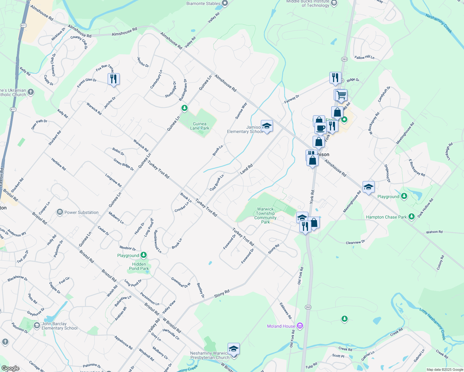 map of restaurants, bars, coffee shops, grocery stores, and more near 1801 Hale Circle in Jamison