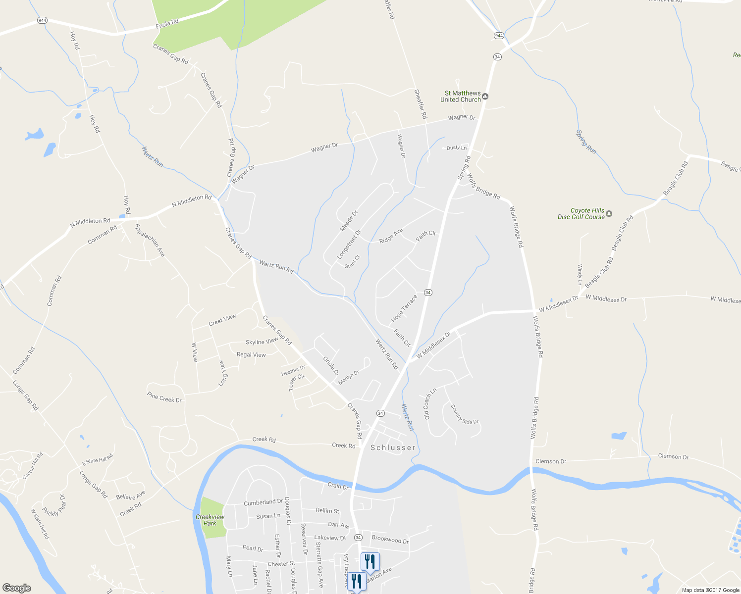 map of restaurants, bars, coffee shops, grocery stores, and more near 160 Faith Circle in Carlisle