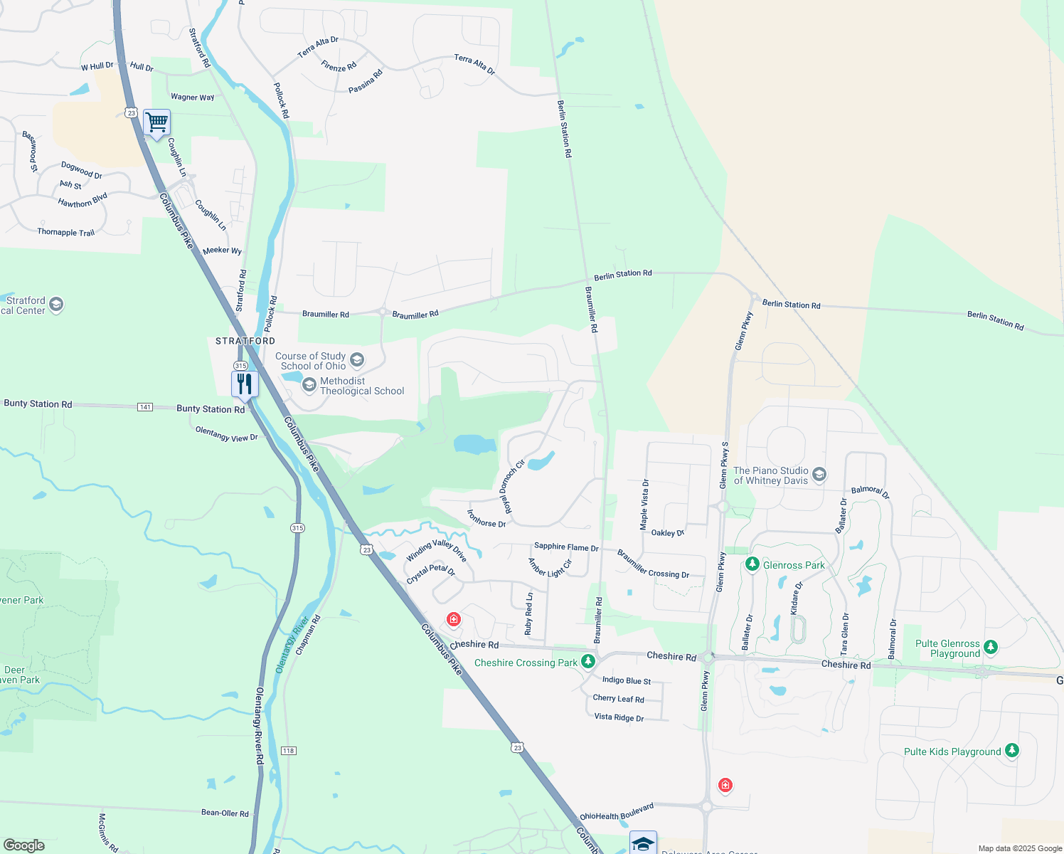 map of restaurants, bars, coffee shops, grocery stores, and more near 719 Meadows Dr in Delaware