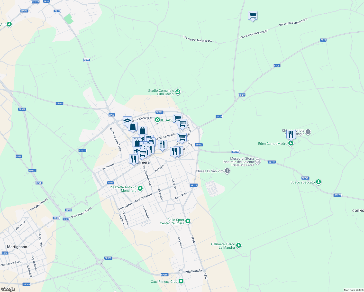 map of restaurants, bars, coffee shops, grocery stores, and more near 5 Via Santi in Corigliano D'otranto