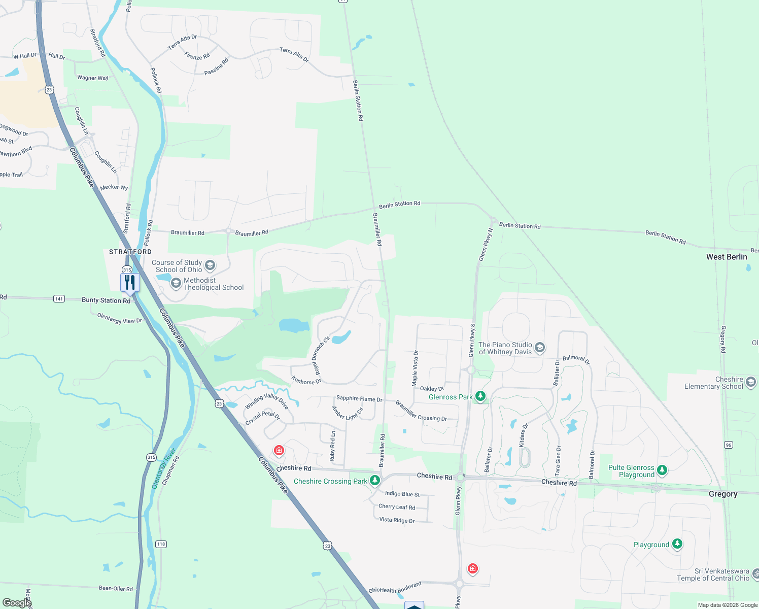 map of restaurants, bars, coffee shops, grocery stores, and more near 2562 Braumiller Rd in Delaware