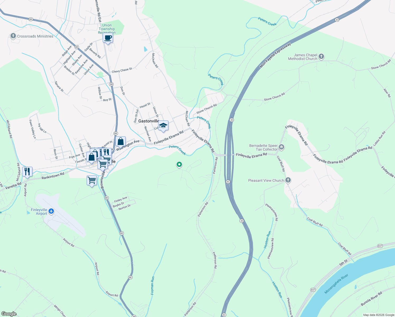 map of restaurants, bars, coffee shops, grocery stores, and more near 137 Viareggio Way in Finleyville