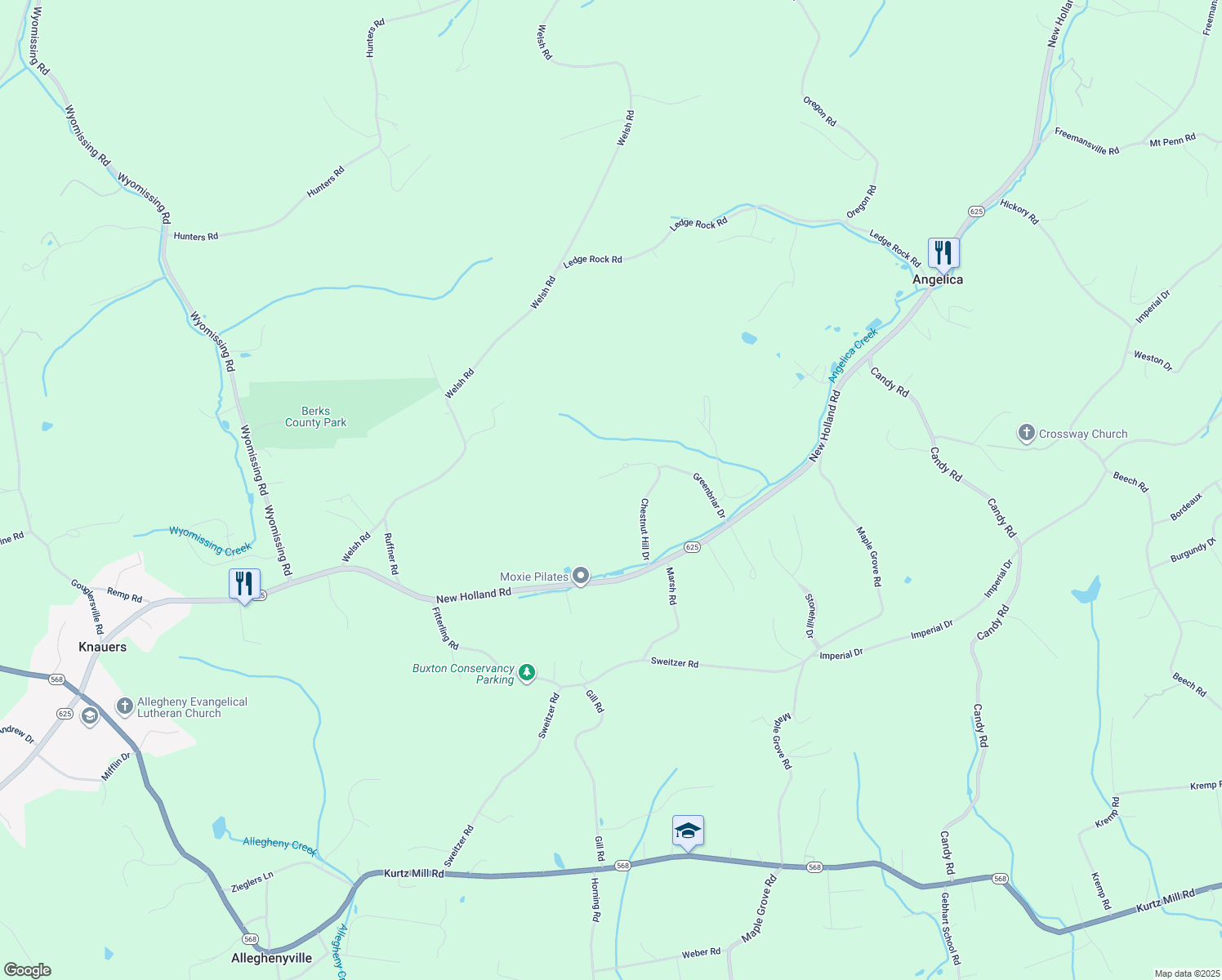 map of restaurants, bars, coffee shops, grocery stores, and more near 14 Chestnut Hill Drive in Mohnton