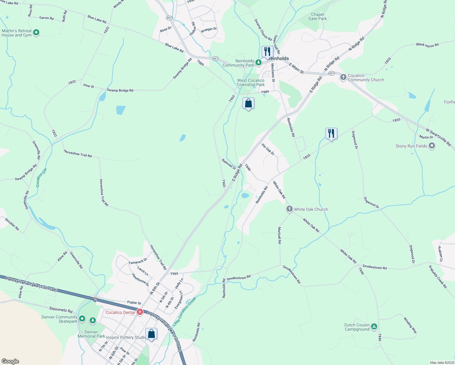 map of restaurants, bars, coffee shops, grocery stores, and more near 390 Creek Road in Denver