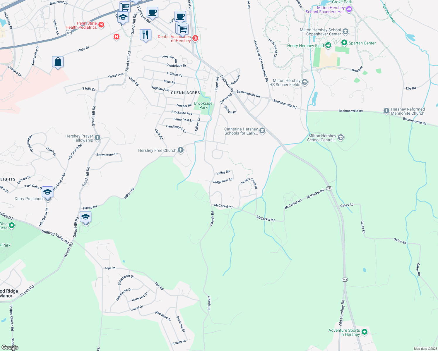 map of restaurants, bars, coffee shops, grocery stores, and more near 18 Valley Rd in Hummelstown