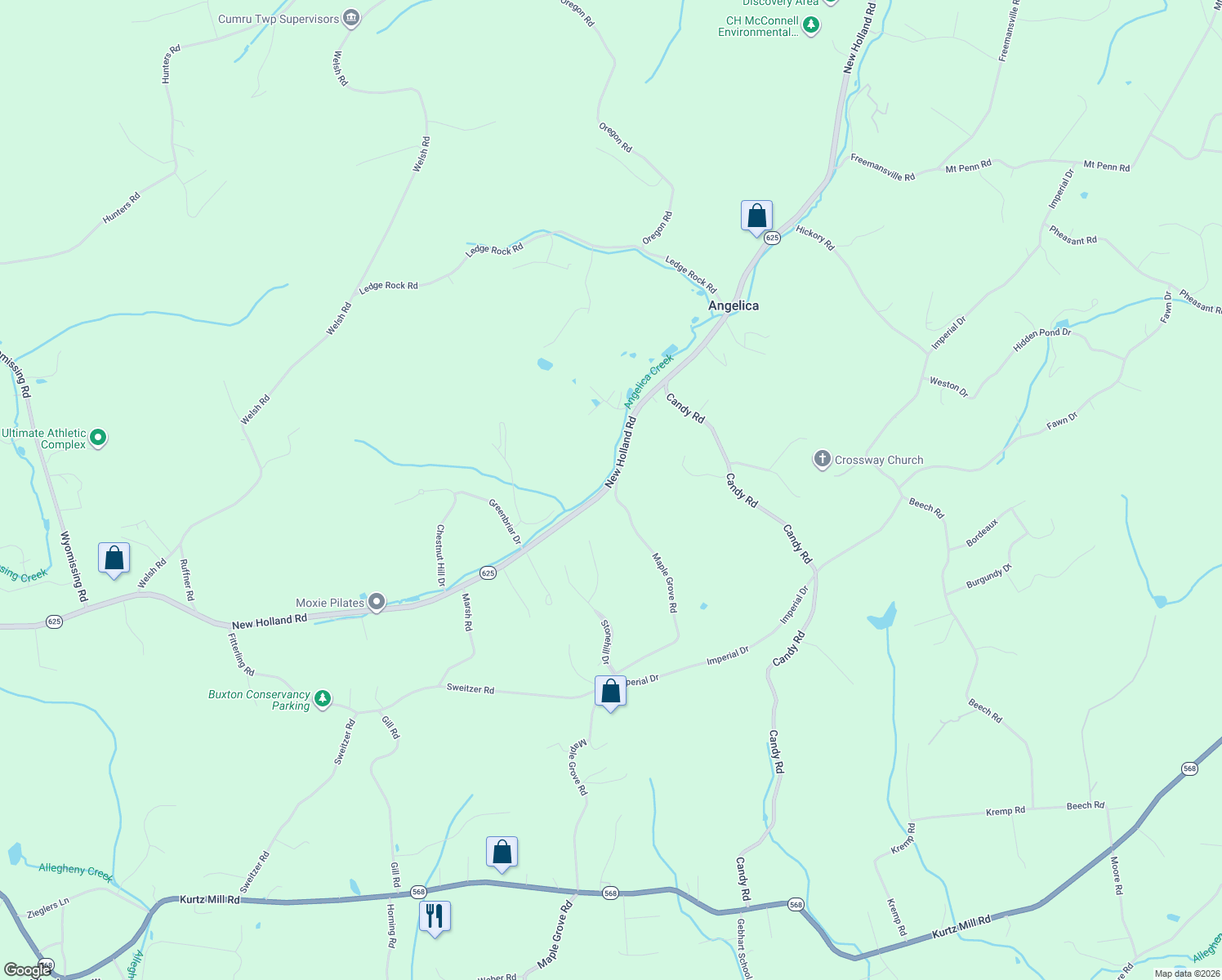map of restaurants, bars, coffee shops, grocery stores, and more near 3768 New Holland Road in Mohnton