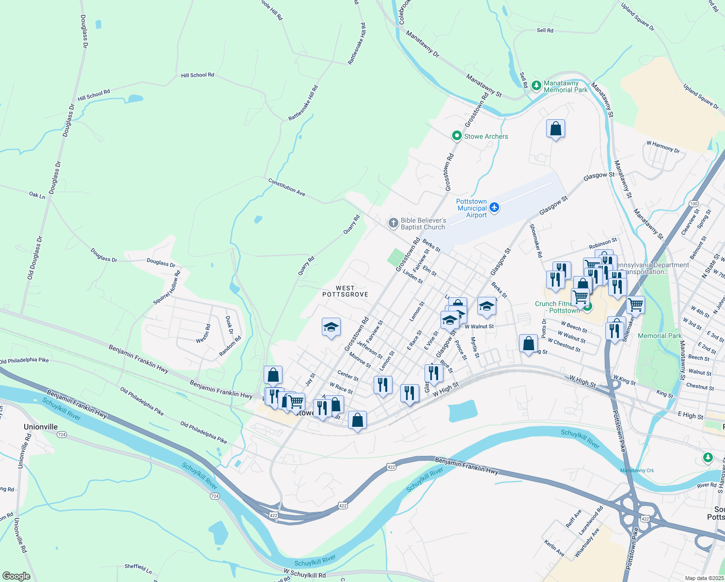 map of restaurants, bars, coffee shops, grocery stores, and more near 12 Dogwood Lane in Stowe