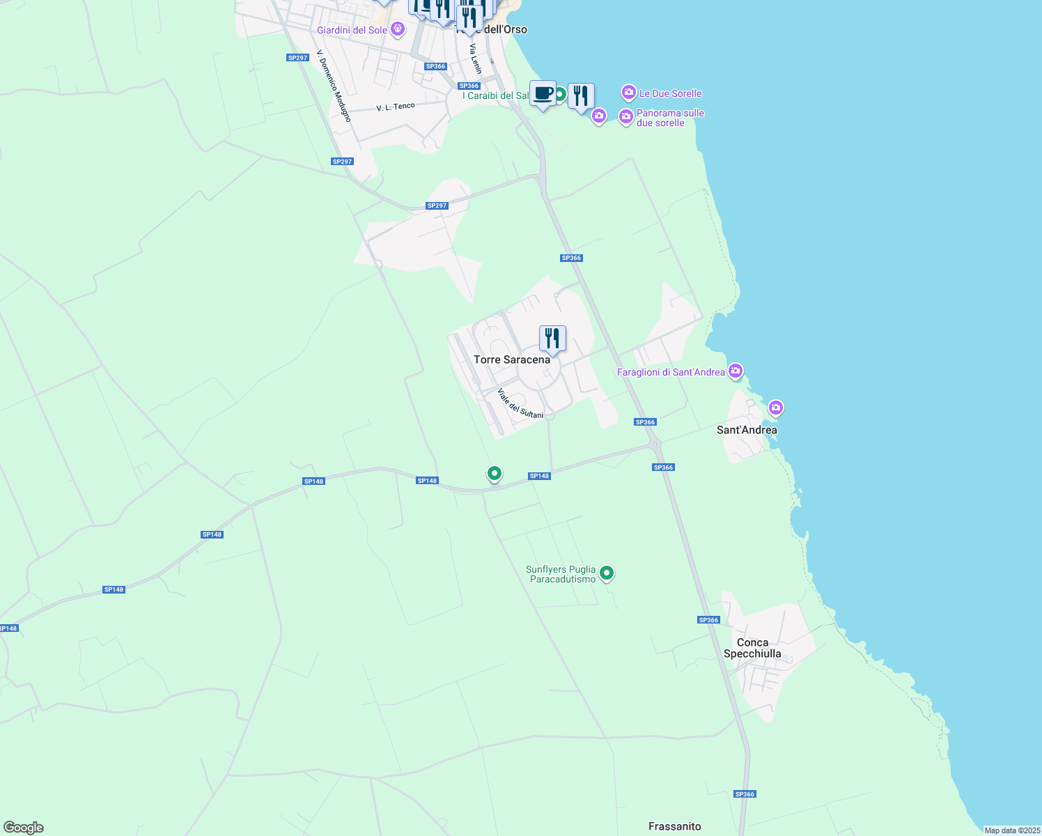 map of restaurants, bars, coffee shops, grocery stores, and more near 1 Viale degli Sceicchi in Torre Saracena