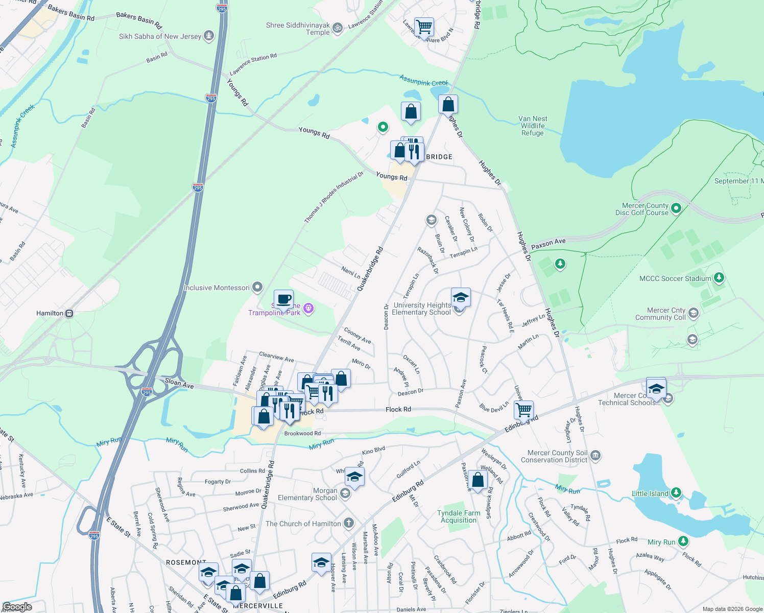 map of restaurants, bars, coffee shops, grocery stores, and more near 71 Deacon Drive in Hamilton Township