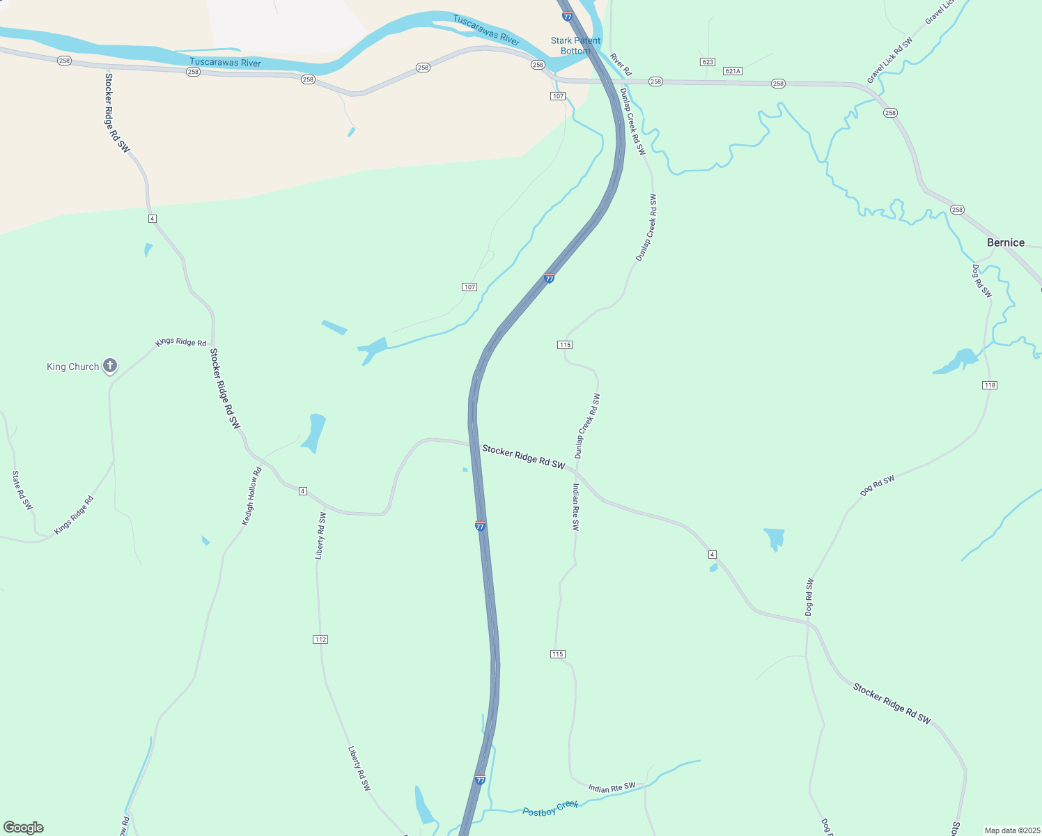 map of restaurants, bars, coffee shops, grocery stores, and more near 15561 Stocker Ridge Road Southwest in Newcomerstown