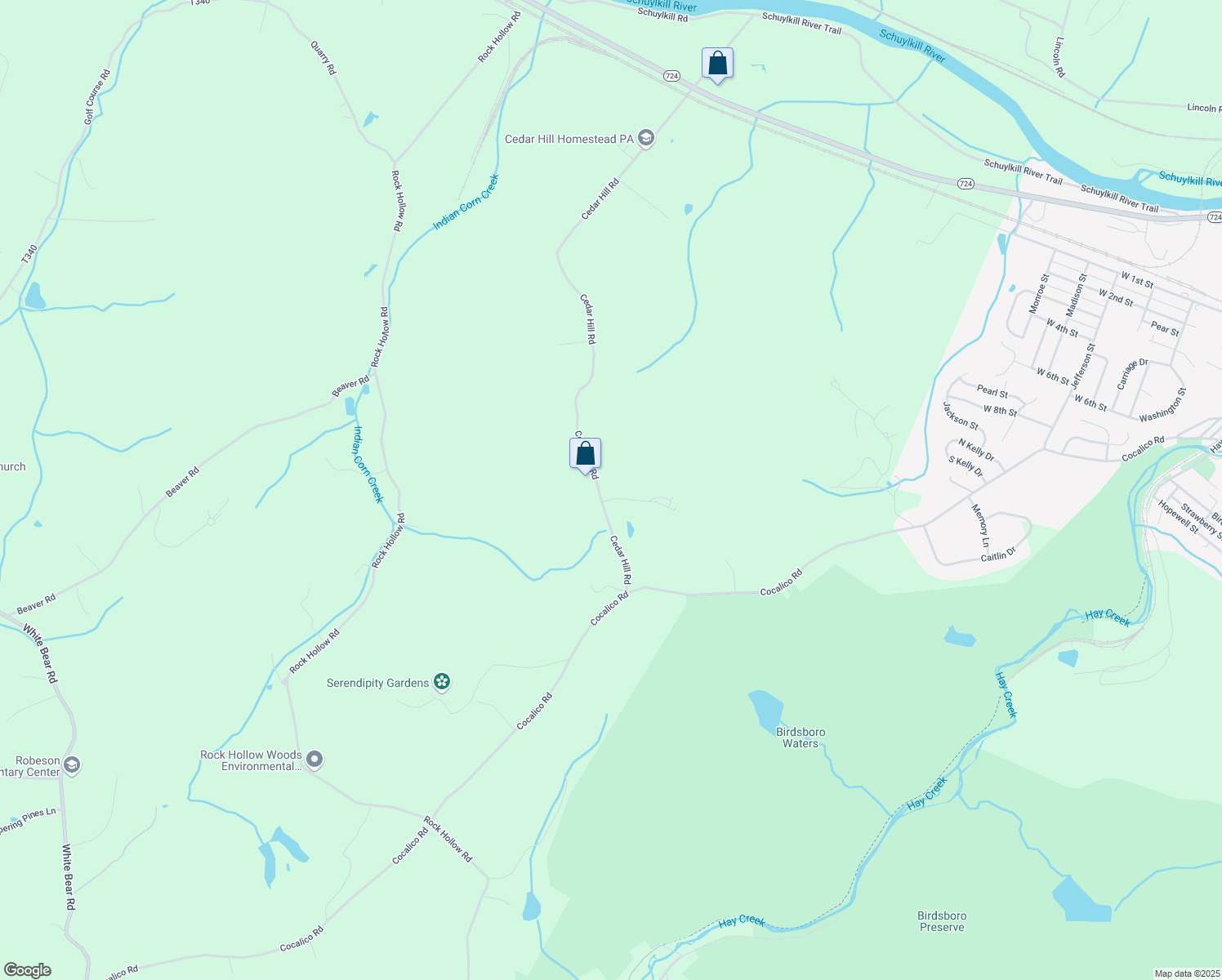 map of restaurants, bars, coffee shops, grocery stores, and more near in Birdsboro