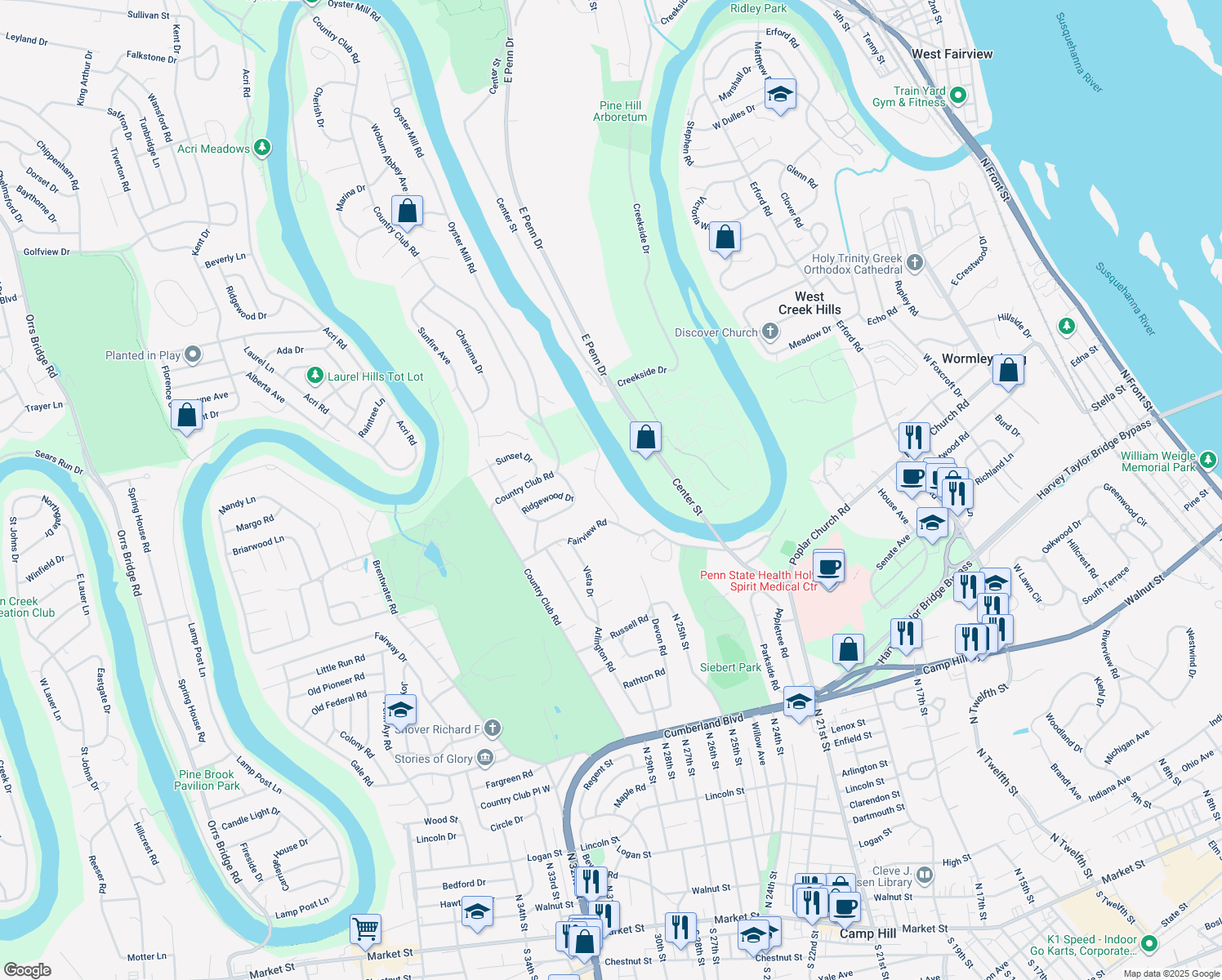 map of restaurants, bars, coffee shops, grocery stores, and more near 809 Conodoguinet Drive in Camp Hill