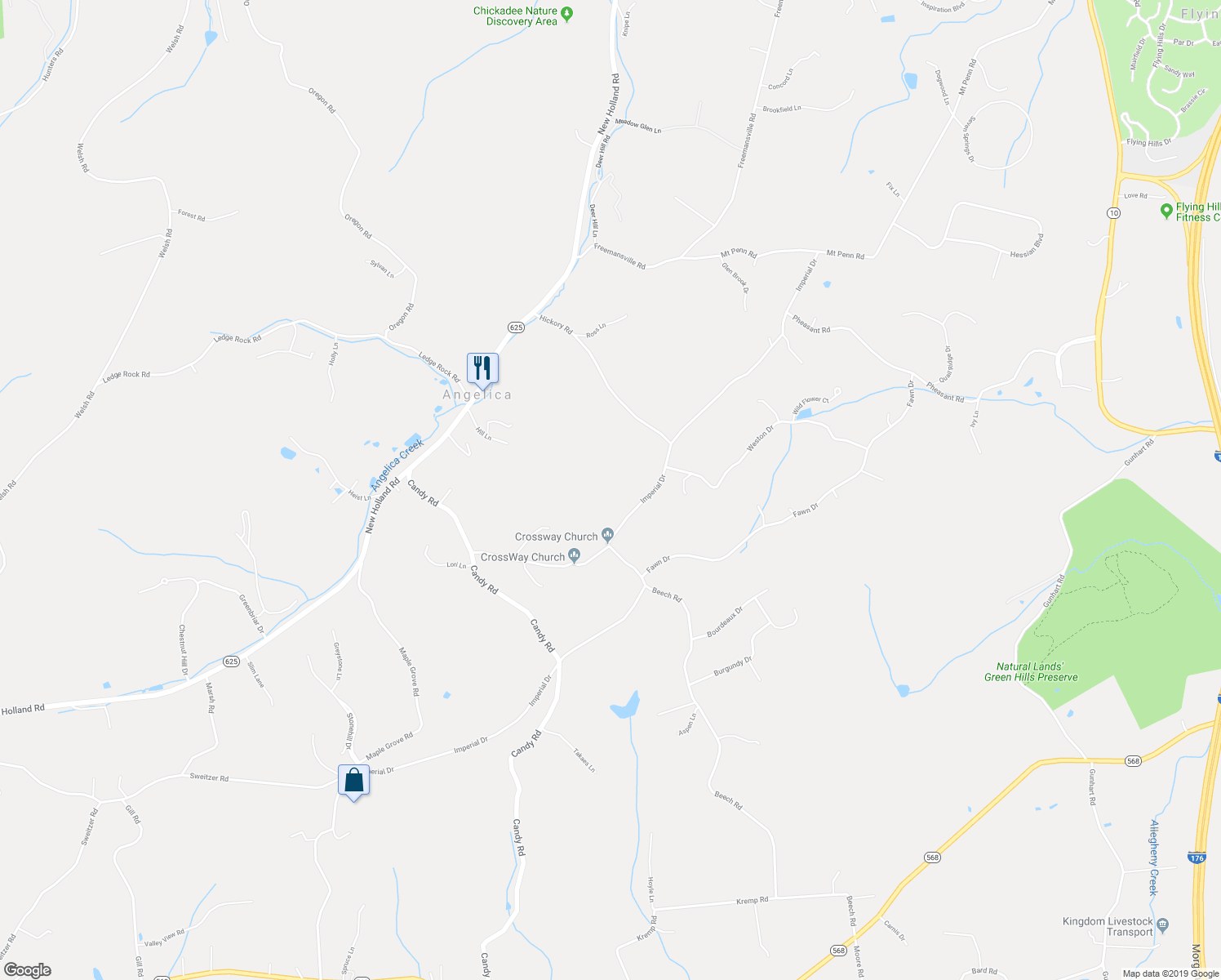 map of restaurants, bars, coffee shops, grocery stores, and more near 479 Imperial Drive in Mohnton