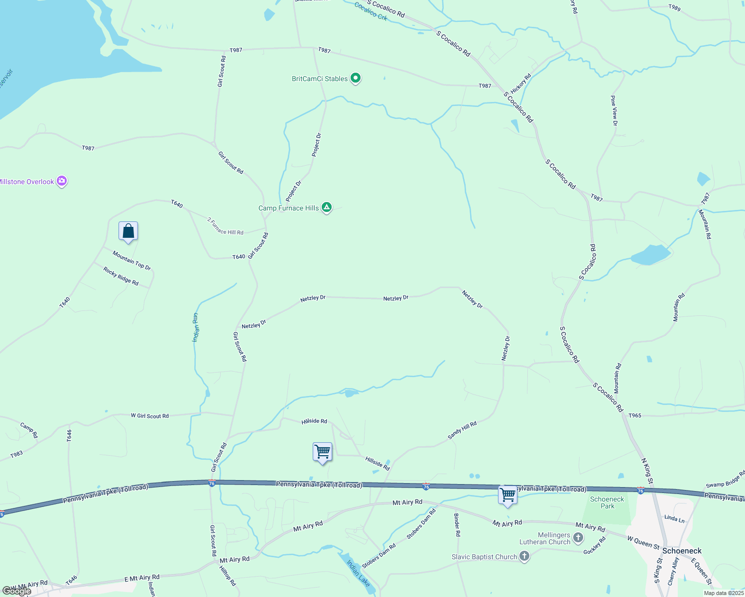 map of restaurants, bars, coffee shops, grocery stores, and more near Netzley Drive in Lancaster County