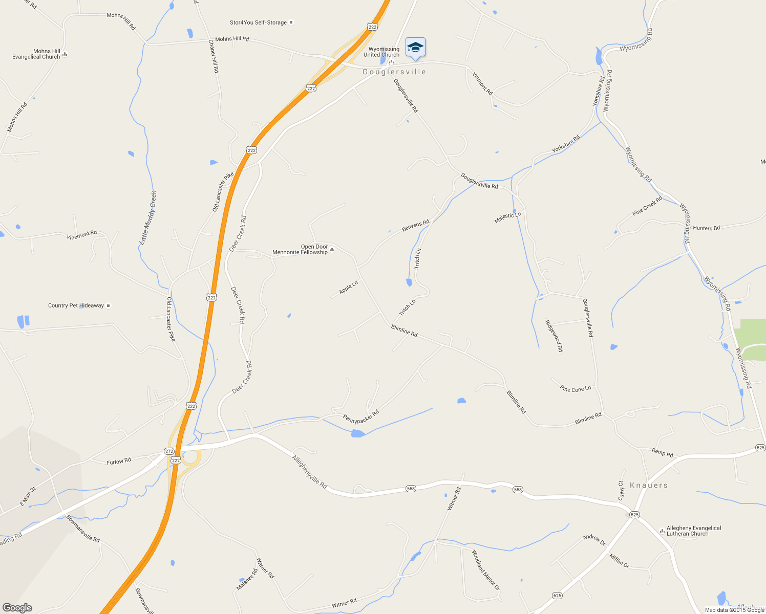 map of restaurants, bars, coffee shops, grocery stores, and more near 249 Blimline Road in Mohnton