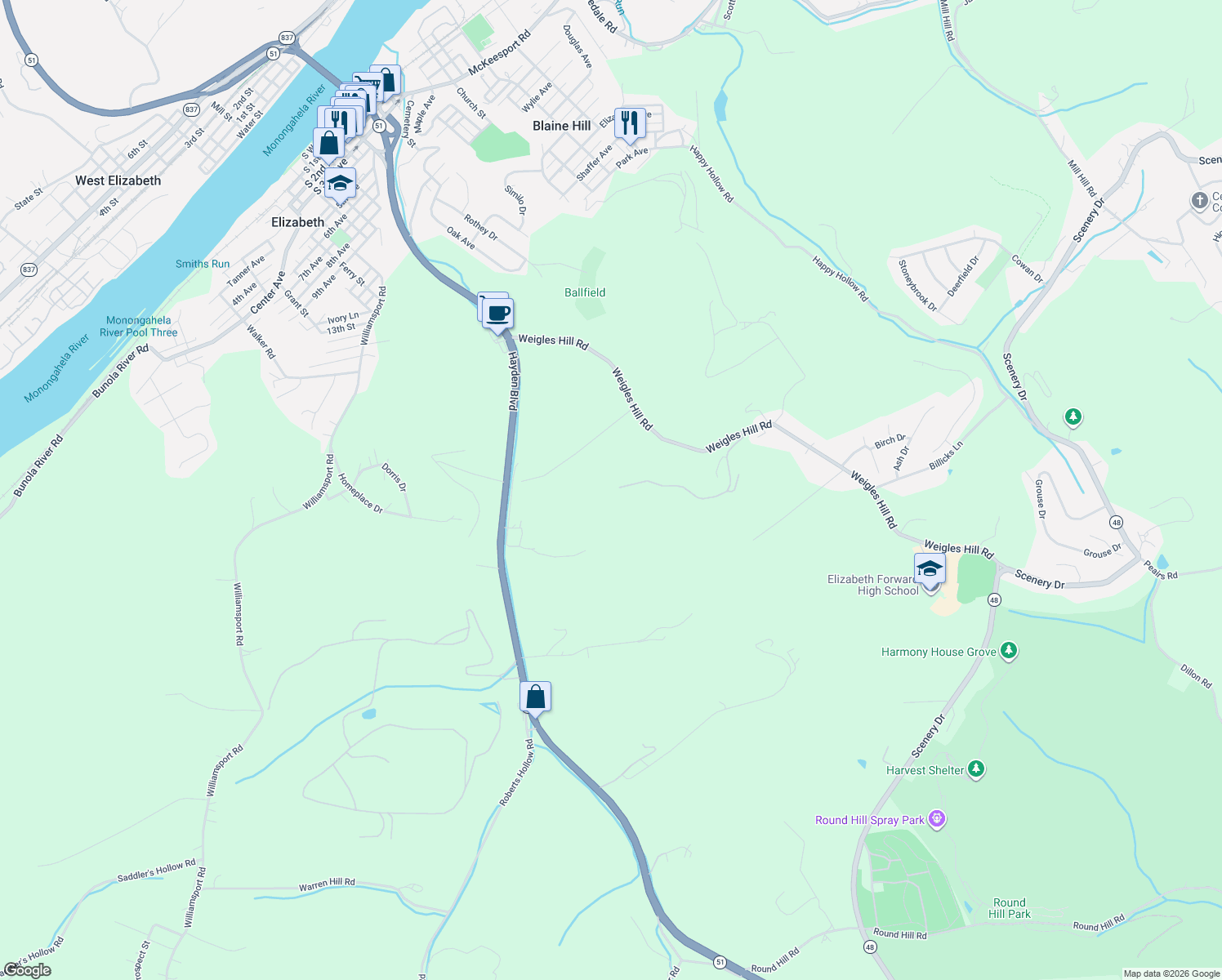 map of restaurants, bars, coffee shops, grocery stores, and more near in Elizabeth